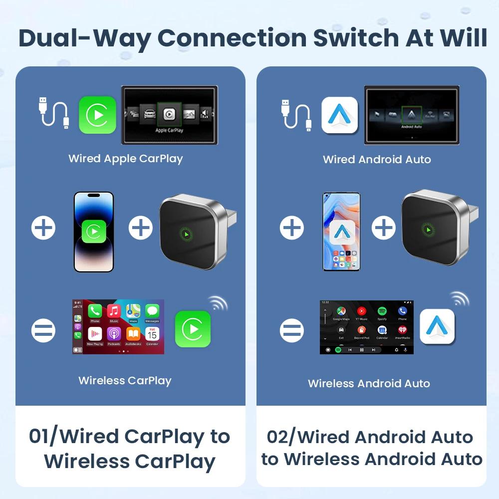 2-в-1 Автомобильный AI Бокс Проводной к Беспроводному CarPlay Plug & Play WiFi 5,8 ГГц Bluetooth 5.0 Смарт-Донгл Android Auto Мини-Адаптер