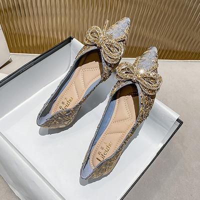 Модные женские туфли на плоской подошве Элегантные модные женские туфли на плоской подошве Модные балетки Женские туфли на плоской подошве с блестками и заостренным носком Туфли на плоской подошве с завязками-бабочками Zapatos De Mujer