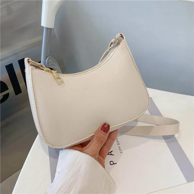 Womens Fashion Solid Color Portable Single Shoulder Underarm Bag Crossbody Bag High-end Daily Casual Fashionable Handbag