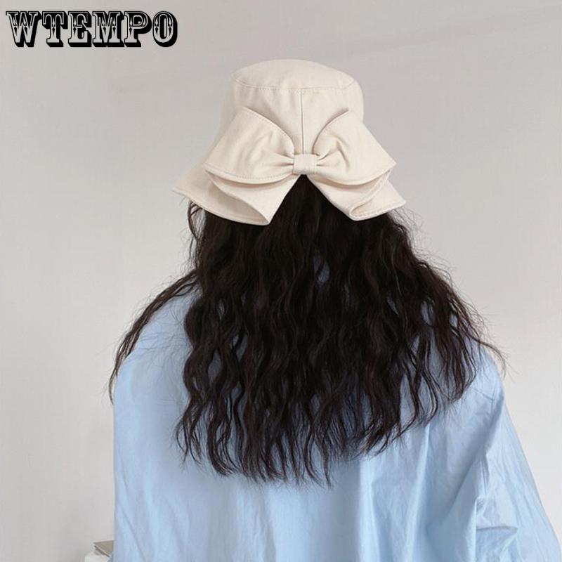 WTEMPO 1PC Simple Solid Color Bow Big Brimmed Sun Hats Spring Summer Versatile Windproof Sunscreen Hats Lightweight Bucket Hats