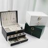 Lockable Storage Box Leather Jewelry Packaging Box Multi-function Double Layer Jewelry Box  Travel