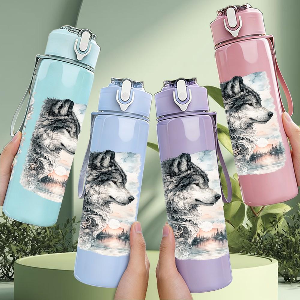 1PC Twin Tiger Dark Vintage Animal Art 750ml Color Plastic Sports Water Bottle Leakproof Flip Straw Lid Suitable for Sports Office Home Use