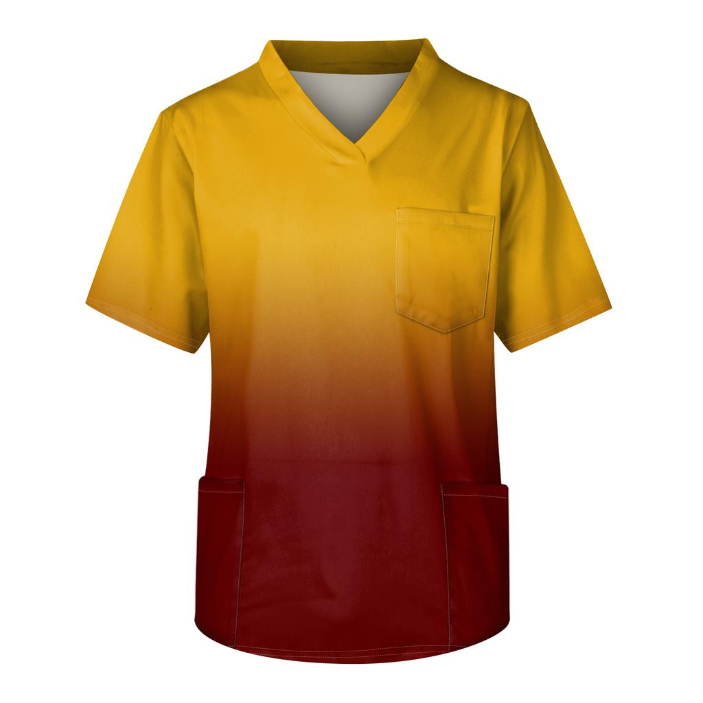 Men's Printing Short Sleeve V-neck Working Blouse Chest Pocket Carer Top