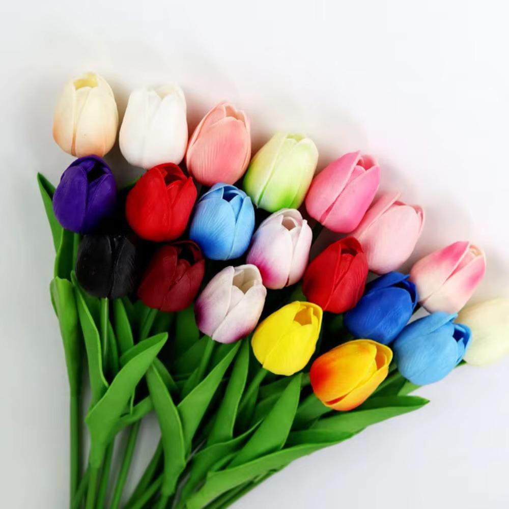 5PCS 34cm Decorative Fake Flowers PU Wedding Bridal Tulip Bouquet Artificial Tulip  Wedding Backdrop