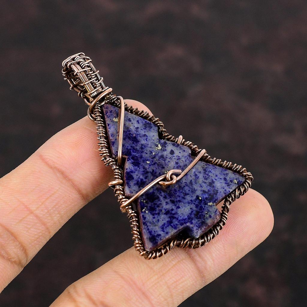 Подвеска из лазурита, подвеска из медной проволоки с драгоценным камнем, подвеска ручной работы, подвеска из медной проволоки, ювелирное изделие, подвеска в виде рождественской елки, подарок для женщин