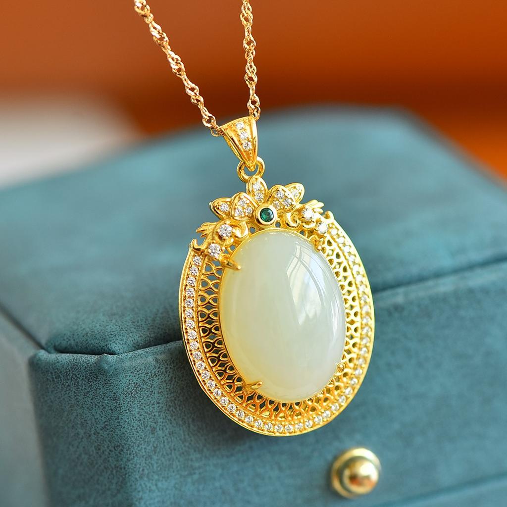 Hotan Jade S925 Silver Water Drop Pendant Necklace for Women with Certificate