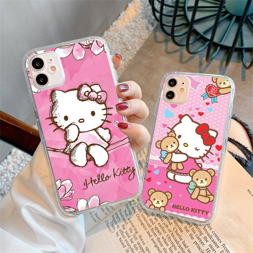 Чехол для Samsung A04 A14 A23 A34 A54 M23 M33 M52 M53 Realme 10 9 C30S C35 C55 VIVO Y02S Y21 Y51 X80 Pro Прозрачный чехол LI14 Hello Kitty