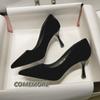 2024 Arrival Korean Concise Pointed Toe Office Shoes Women's Fashion Classic Black Solid Flock Shallow High Heel Shoes for Women