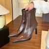 Мода 2025 Новые Женские Ботильоны на Высоком Каблуке Модные С Острым Носком Осенне-Зимние Женские Элегантные Современные Короткие Ботильоны