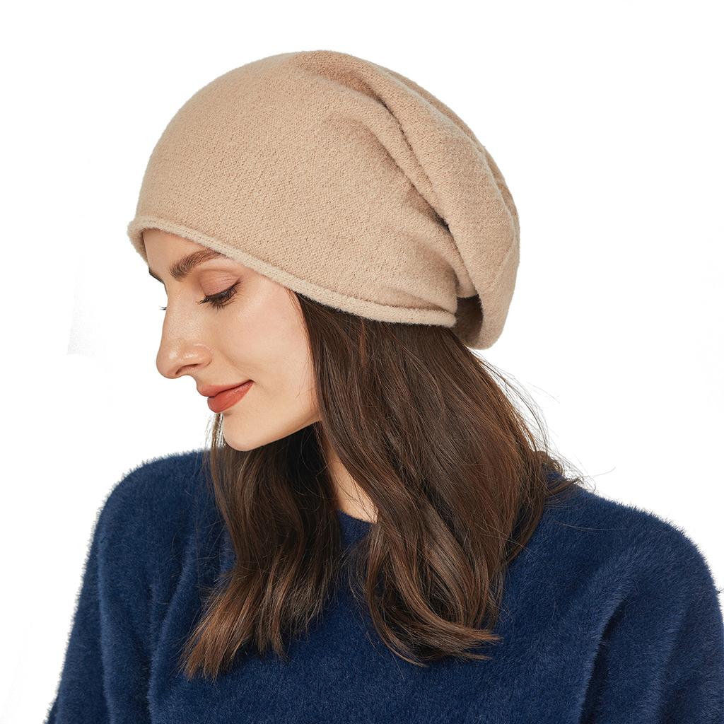 Women Cashmere Slouchy Beanie Hat Winter Thick Crimping Wool Knitted Warm Soft Skullies Beanies For Big Size For Lady Cap