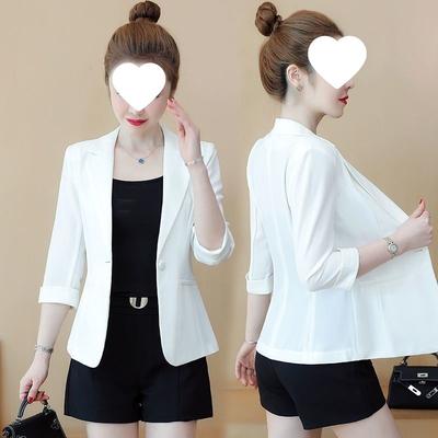 Женский летний тонкий приталенный пиджак с рукавом три четверти, темпераментный, повседневный, укороченный, короткий костюм, белый.