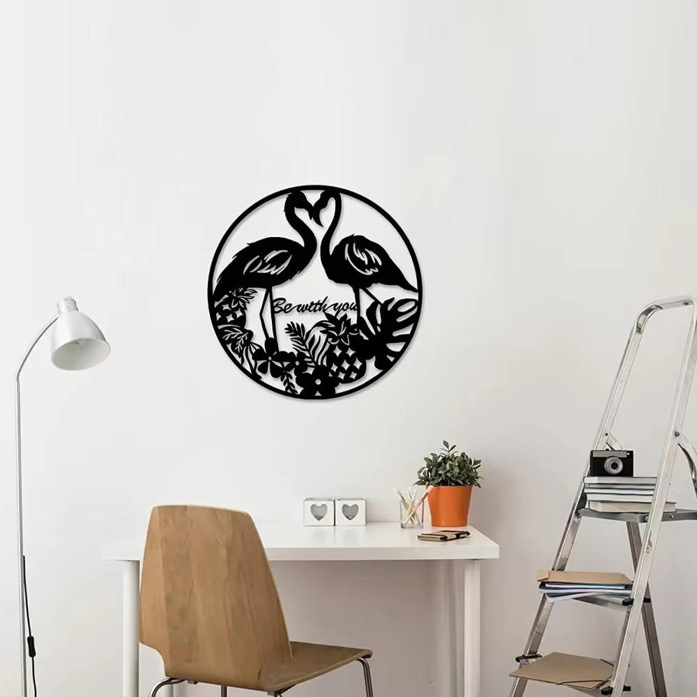 1pc Flamingo Lovers with Tropical Leaves Flowers Artwork Wall Metal Sculpture Modern Decor Living Room/Home Decoration