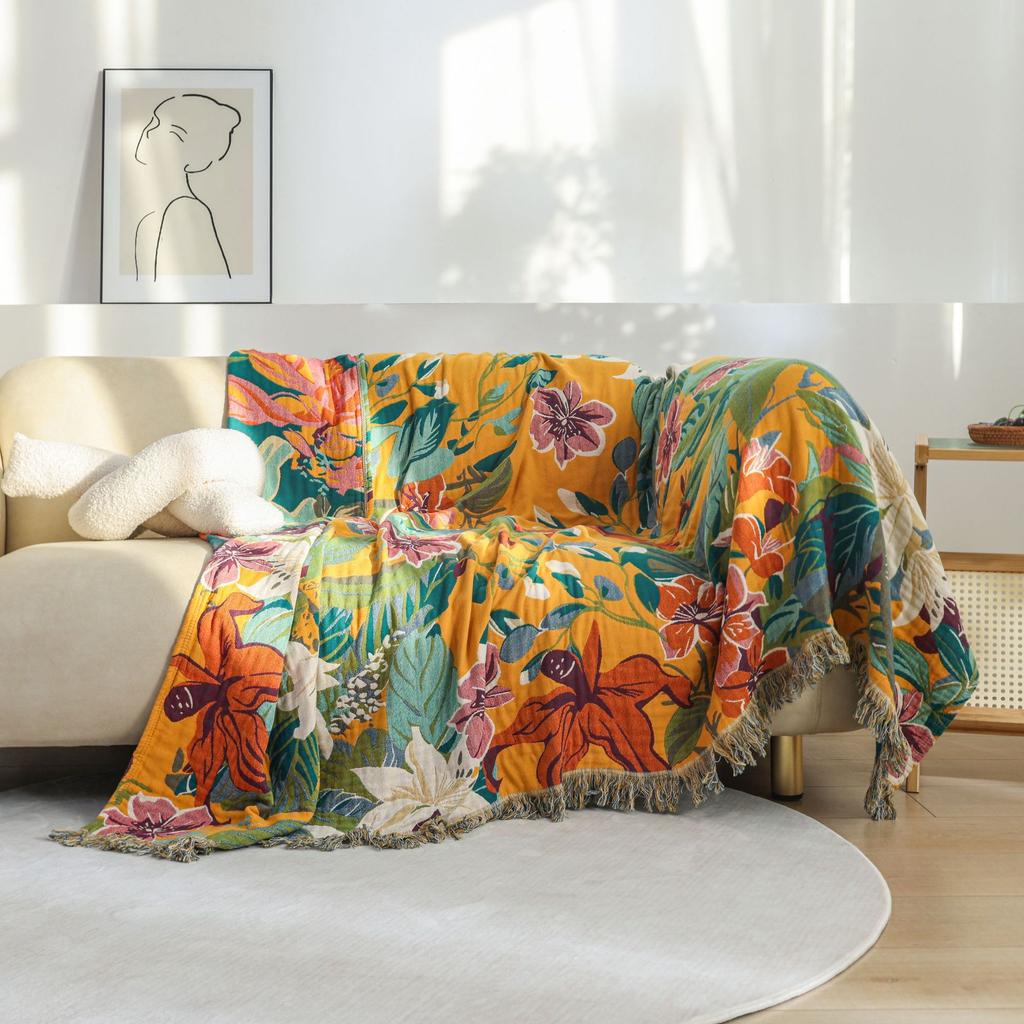 Animal Flower Non-Slip Sofa Towel Cover, Double-Sided Bedspread, Jacquard Cotton Gauze, 200*230 Cm, High Quality, Four Seasons