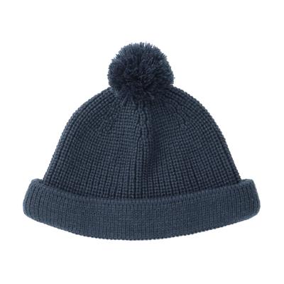 Базовая шапка бини Enchi Pon Low с неглубокой посадкой, один размер, темно-синяя с помпоном, моющаяся, для всех,