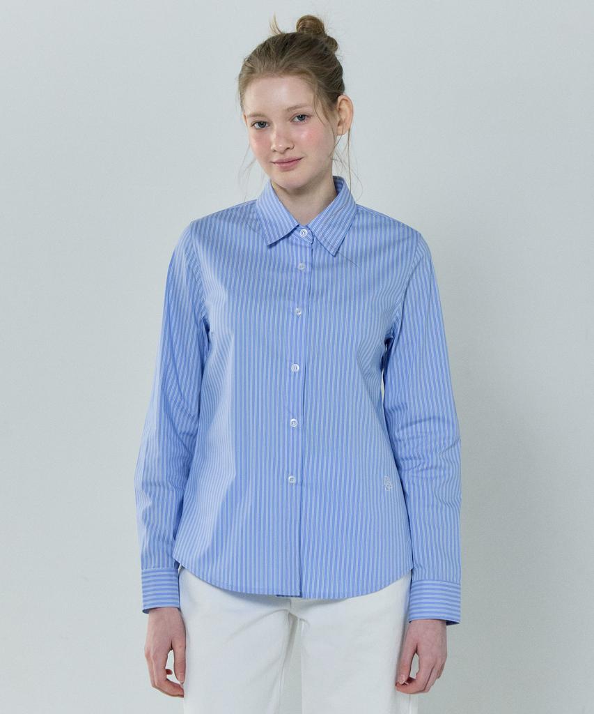 BASIC HOUSE Women'S Striped Regular Fit Long Sleeve Shirt Blue Lzws3201