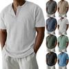 Мужская повседневная футболка-henley с коротким рукавом, в рубчик, с тремя пуговицами спереди, легкий, удобный топ для повседневной носки