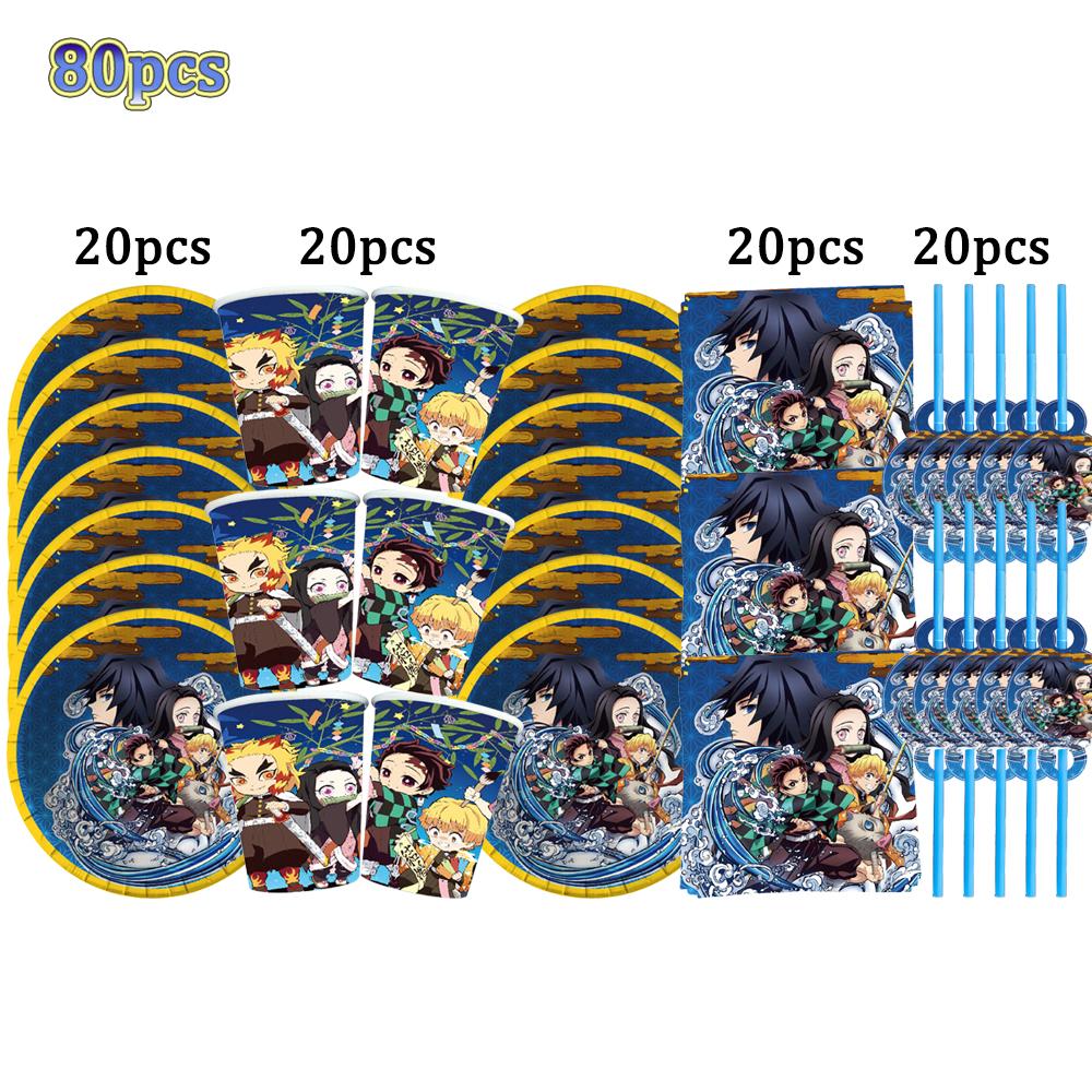 Kimetu No Yaiba Kids Birthday Party Decoration Tableware Paper Cups Plates Napkins Demon Slayer Theme Baby Shower Boys Supplies