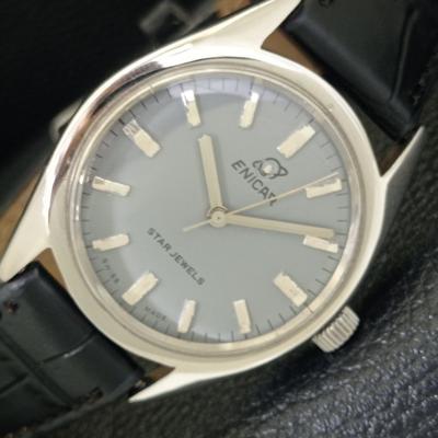 ШВЕЙЦАРСКИЕ ВИНТАЖНЫЕ МУЖСКИЕ ЧАСЫ ENICAR STAR JEWELS 160 С РУЧНЫМ ЗАВОДОМ СЕРЫЙ ЦИФЕРБЛАТ a703780-1