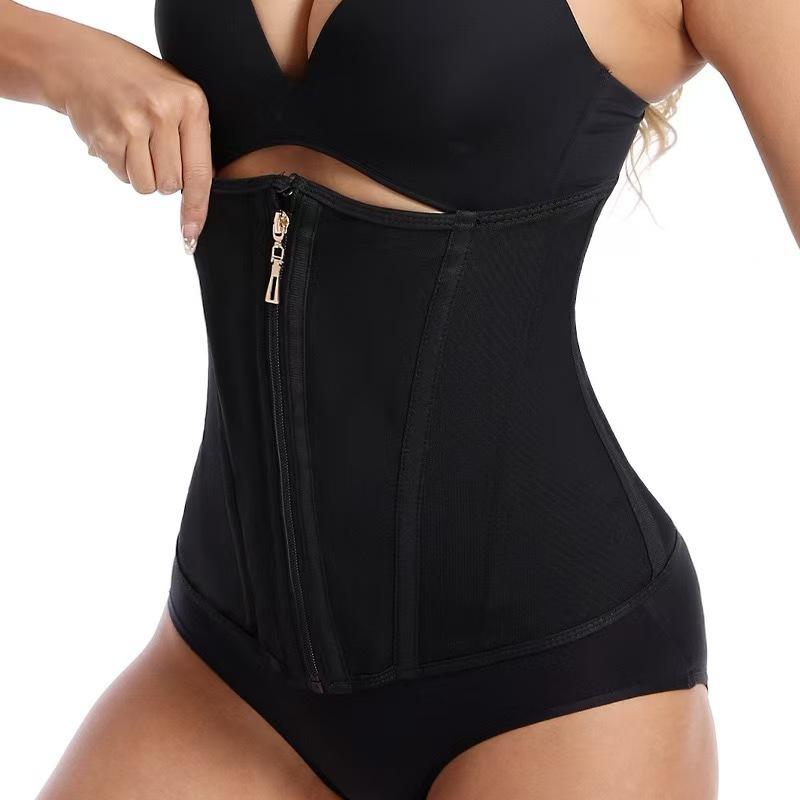 Women Latex Waist Trainer Shapewear Corset with Zipper and 3-Row Hook Tummy Control Body Shaper Slimming Cincher Belt