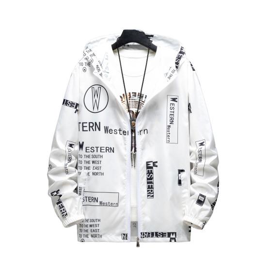 Men Sun Protection Coat Hooded Long Sleeve Pockets Zipper Placket Sun Protection Jacket Letter Print Quick Drying Fishing Outwear