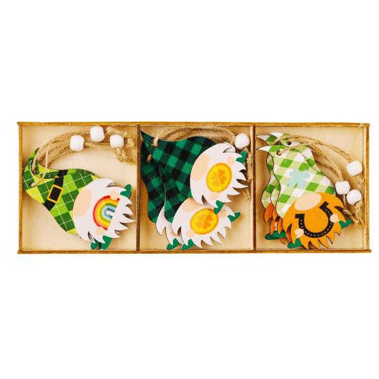 9 шт/коробка ул.. День Святого Патрика Подвески в виде гномов Мультфильм Подвесное отверстие Деревянные бусины Декор Трилистник с принтом Окна Двери Садовые украшения Празднование ирландского дня