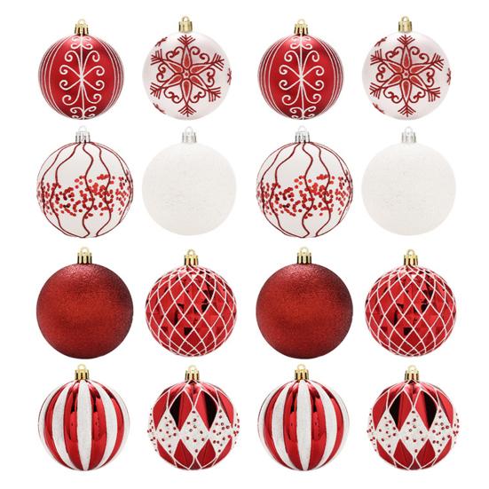 16Pcs Christmas Tree Balls Ornament DIY Accessories Shatterproof 8cm Colored Printed Plastic Ball for Holiday Party Scene Layout Christmas Balls