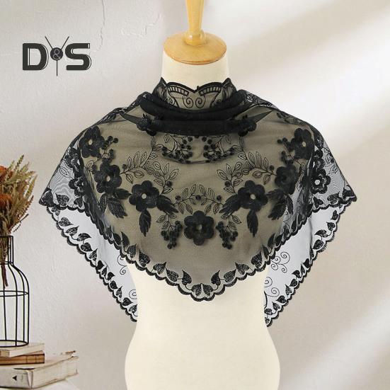 Triangle Scarf Lace Satin Shawl Scarf Hollow Embroidery Flower Pattern Beach Sun Protection Shawl Women Daily Wear