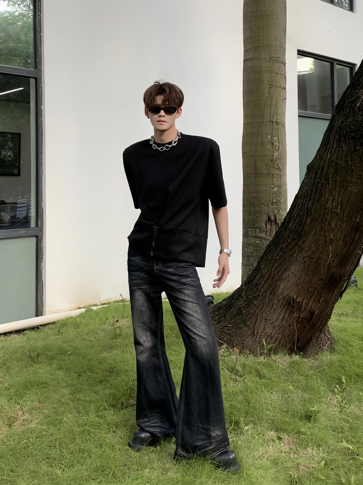 Men's Trendy High-Waist Tie-Dye Flared Jeans - American Retro Loose Wide-Leg Pants