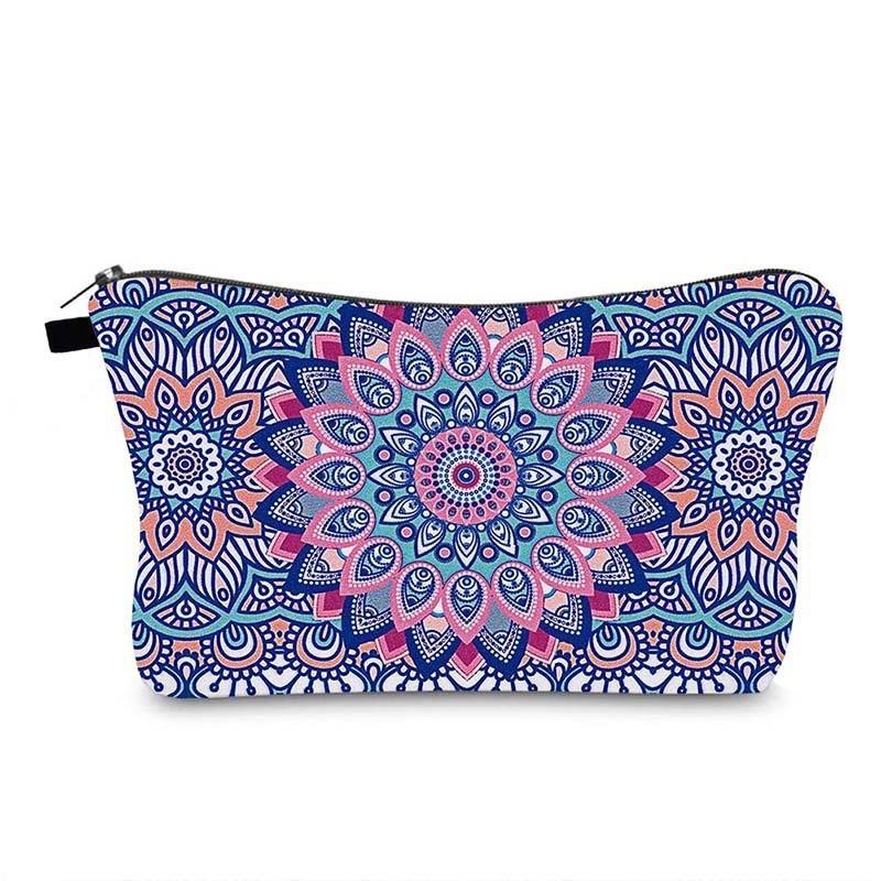 Trendy Vintage Mandala Flower Makeup Bag Handbag For Travel Polyester Lining Various Color Options