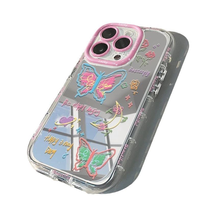 Ins Graffiti Butterfly for IPhone16 Promax Mobile Phone Case for Apple 15 Mirror 13 Protective Cover 14 Soft