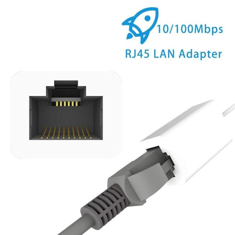 NK107A1 8-контактный сетевой адаптер Ethernet LAN RJ45 для iPhone / iPad Series, общая длина: 16см(белый)