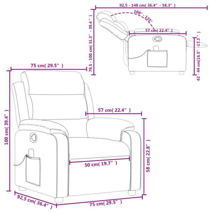 VidaXL Fauteuil de Massage Inclinable, Chaise avec Repose-pieds, Siège avec Dossier et Accoudoirs Salle de Séjour, Moderne, 373511