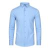 Мужская рубашка с длинным рукавом, тянущаяся в четырех направлениях, не требующая глажки, мерсеризованная, с вертикальной текстурой, большого размера
