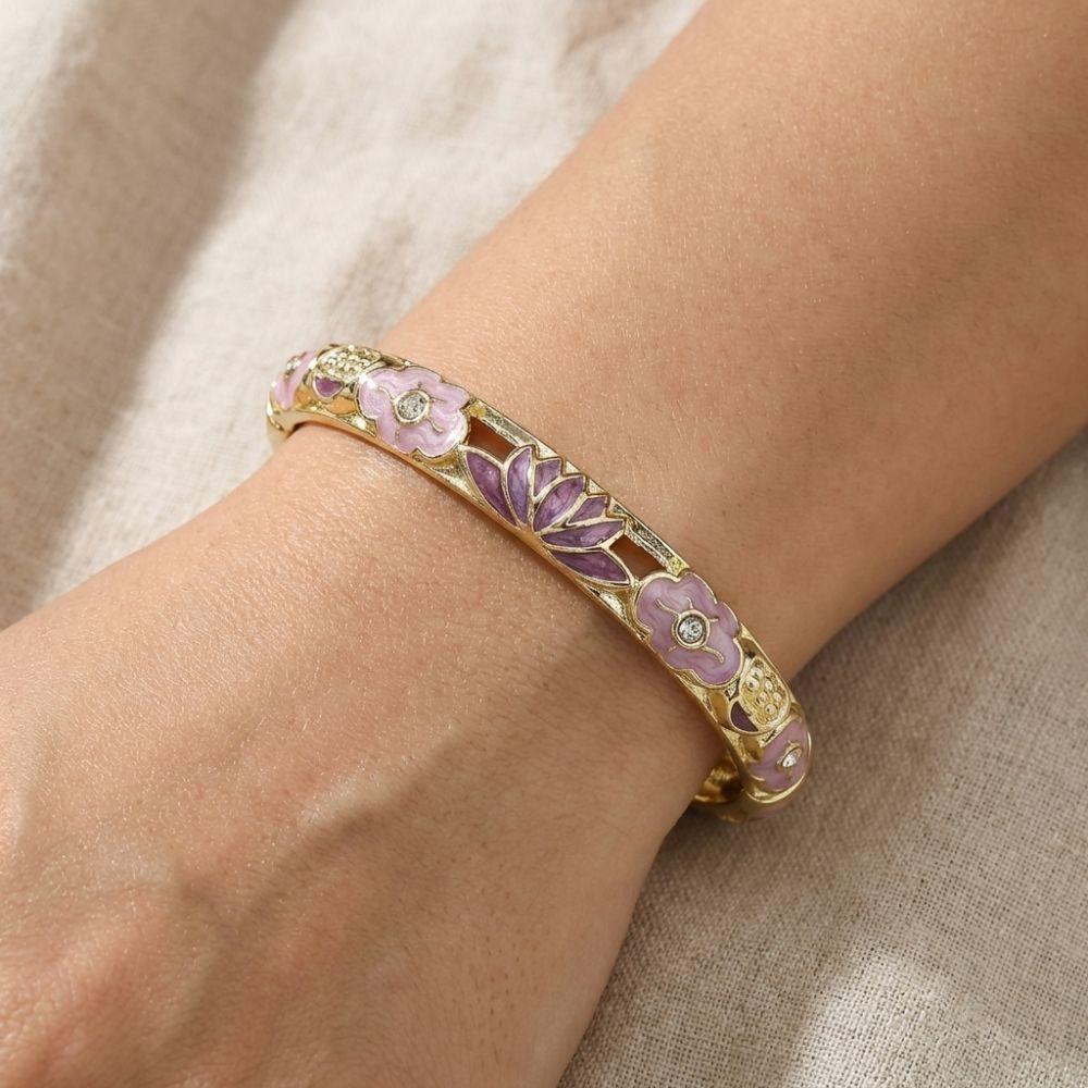Hollow Out Enamel Floral Bangle Colorful Flower Bangle Vintage Dainty Jewelry Women
