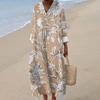 Женское повседневное модное платье макси с V-образным вырезом и длинными рукавами с цветочным принтом