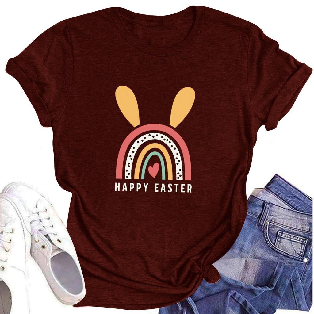 Женская повседневная футболка с коротким рукавом и круглым вырезом с пасхальным принтом