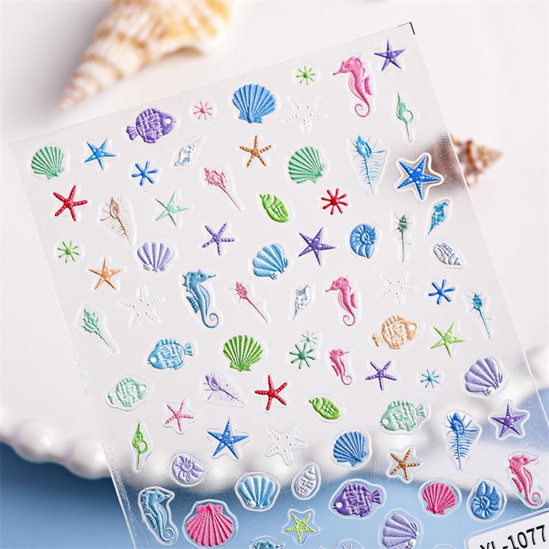 1 лист наклейки для ногтей в океанском стиле, летние морские звезды, медузы, ракушки, наклейка для ногтей, тисненая декорация, принадлежности для нейл-арта, салон маникюра