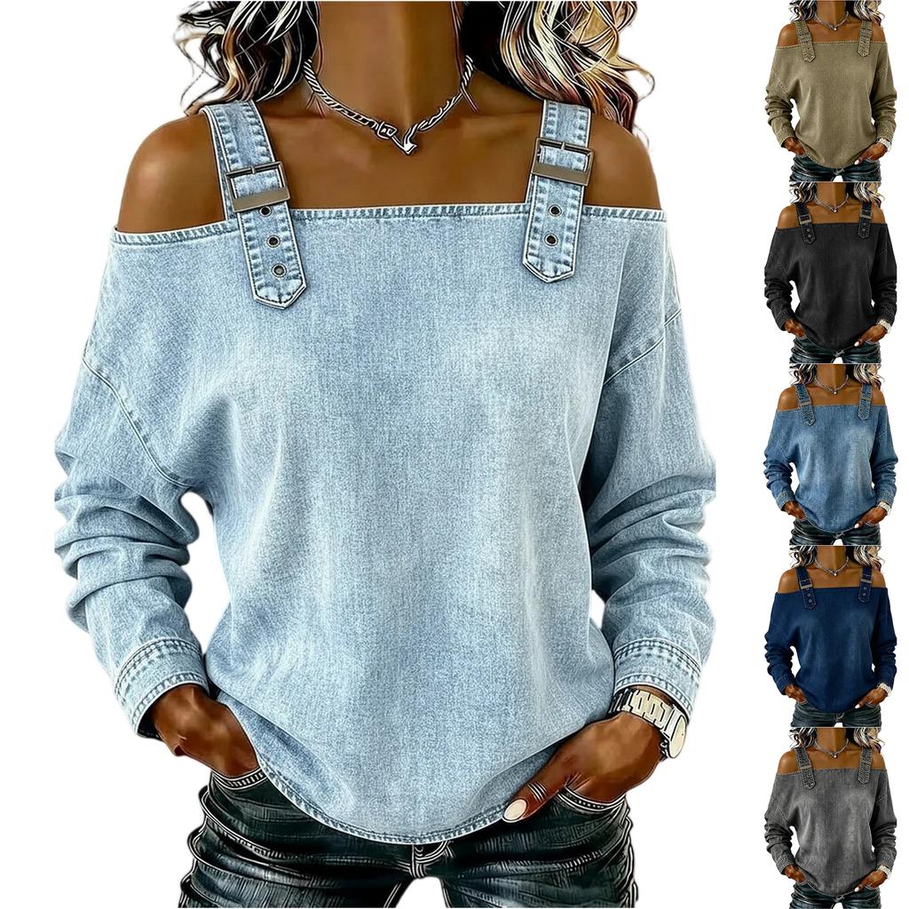 Женский элегантный и универсальный топ с открытыми плечами, длинными рукавами и бретелями.