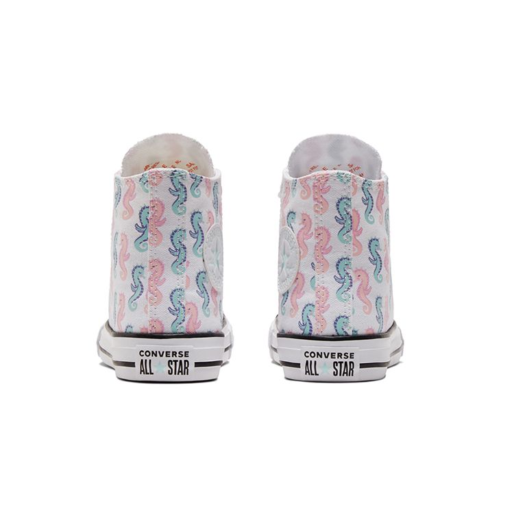 Converse Chuck Taylor All Star Холщовые Высокие Кроссовки с Принтом Морского Конька для Детей Детские Холщовые Кроссовки Белые Синие Розовые 372871C