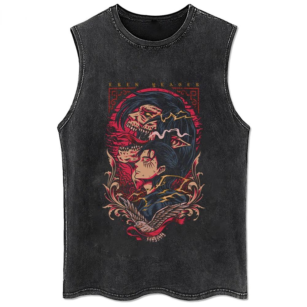 Футболка с рисунком из аниме «Атака титанов», свободная уличная футболка с винтажным принтом, стираная футболка с коротким рукавом, летние хлопковые топы