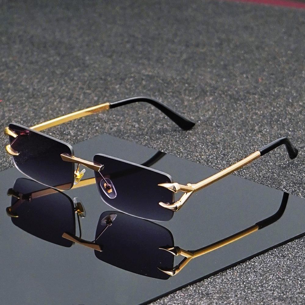 Модные квадратные безрамные металлические очки для мужчин и женщин, легкие модные очки, повседневные, декоративные аксессуары