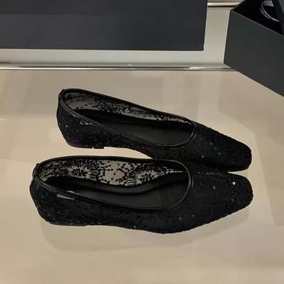 Весенняя фея! Белые сетчатые одинарные туфли женские весна 2025 квадратные туфли с цветочным принтом