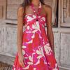 Женское летнее длинное платье с принтом, повседневный сарафан без рукавов до середины икры с лямкой на шее