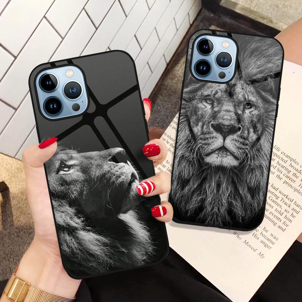 Чехол для телефона из закаленного стекла с изображением льва для Iphone 14 13 11 12 Pro Max Mini Xs Xr X 7 8 6s Plus Se 2022, чехлы на заднюю панель с изображением животного