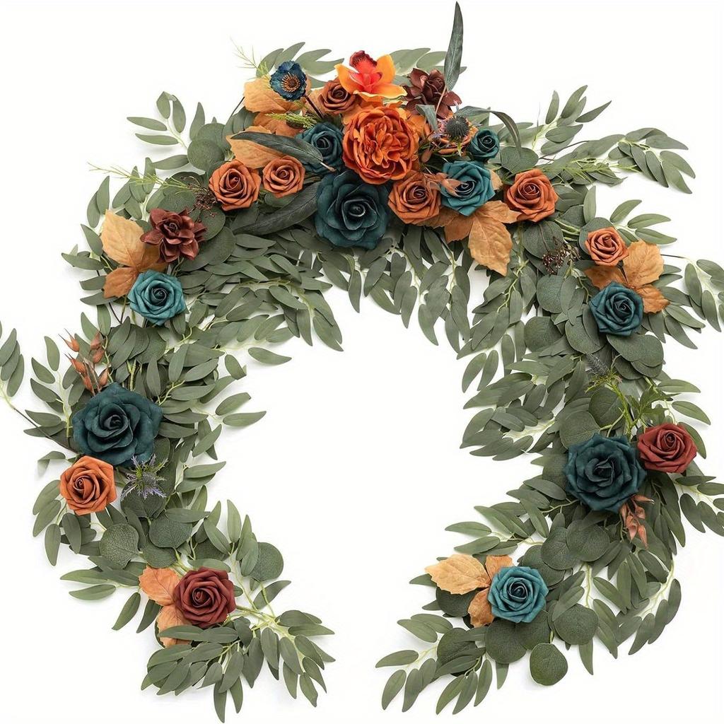 1Pc Simulation Flower 70.87 Inch Artificial Eucalyptus Rose Eucalyptus Wedding Table and Chair Decoration Rattan