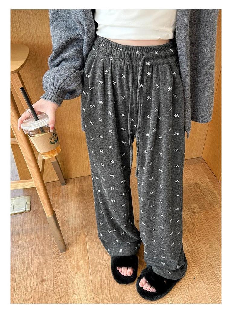 Корейские ретро брюки с бантом, с высокой талией, широкими штанинами, из шелковистой ткани для женщин