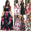 Floral Print Short Sleeve Bohemian Dress Women Summer Round Collar Hallow Out Big Swing Long Dresses