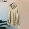 Женские винтажные лацканы с длинным рукавом, однотонные свободные атласные рубашки
