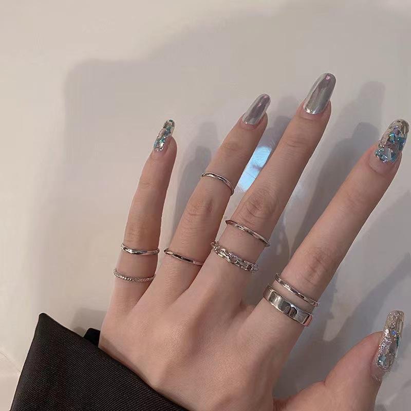 10Pcs Punk Simple Rings Set Zinc Alloy Color Geometric Hollw Wide Ring Set Women's Vintage Joint Hiphop Finger Rings Zircon