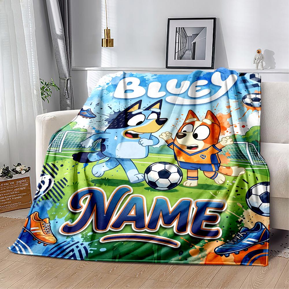 Bluey's Festive Football Fun Customize Your Name Blanket Throw Customizable Blanket Ultra-Soft Suitable for Picnics Chair Bedding Seaside